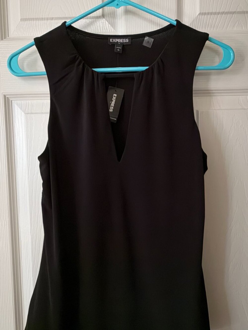 Express Black Silky Blouse Sleeveless V Neck Draped Front NWT S